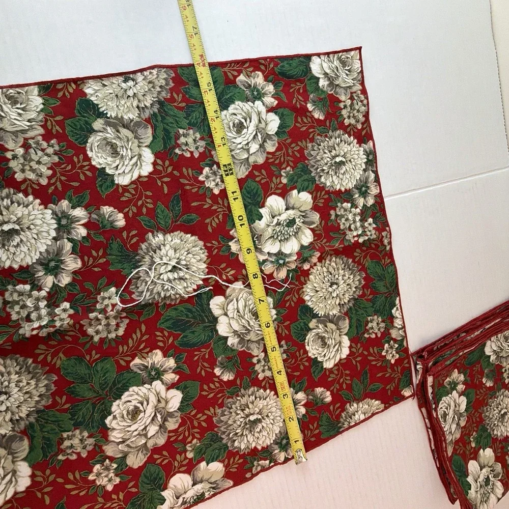 Vintage Red, Gold & White Floral Linen Cotton Napkins Set of 4 Cottagecore